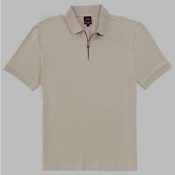 Armani Exchange 1/4 zip polo shirt Large tan grey greige designer preppy office - Picture 1 of 12